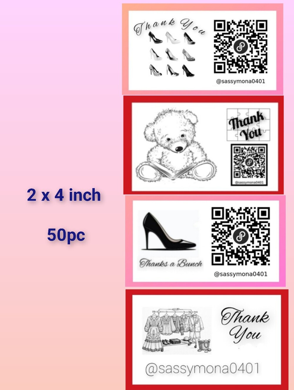 QR Thank You Closet Stickers 2x4 50 Custom Handcrafted Your Choice Design - Picture 5 of 10